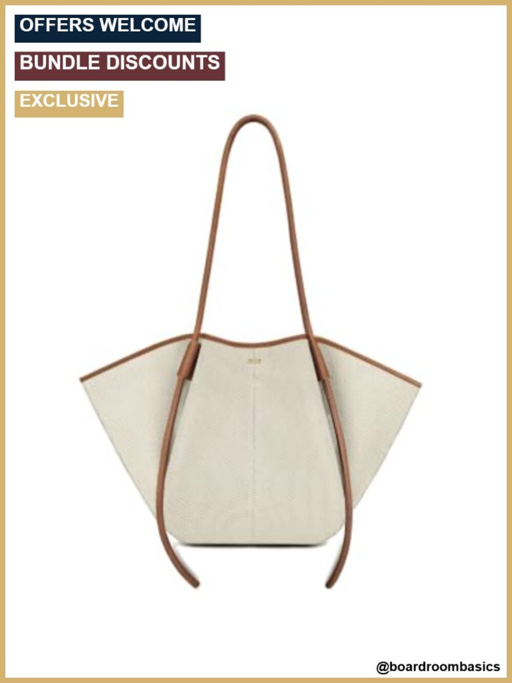 Canvas Wide Tote Bag with Vegan Leather Trim - Gold Hardware